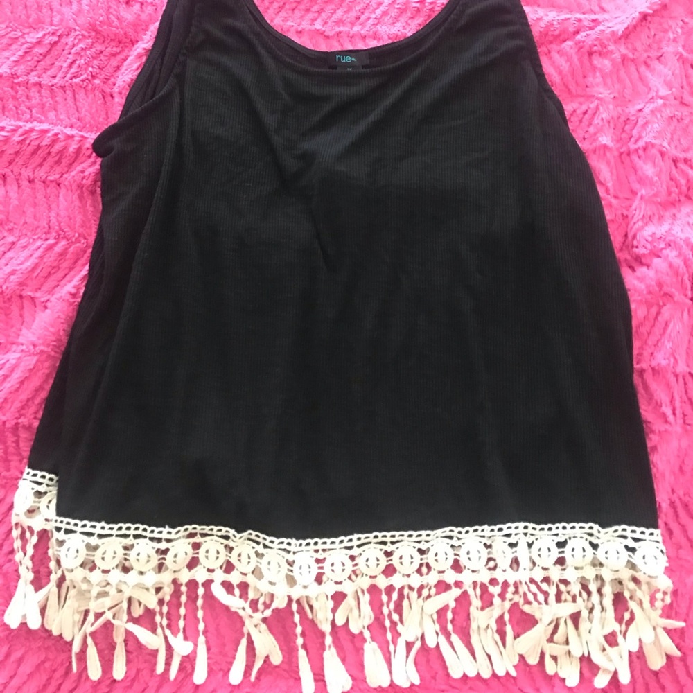 Black tank top with fringe bottom